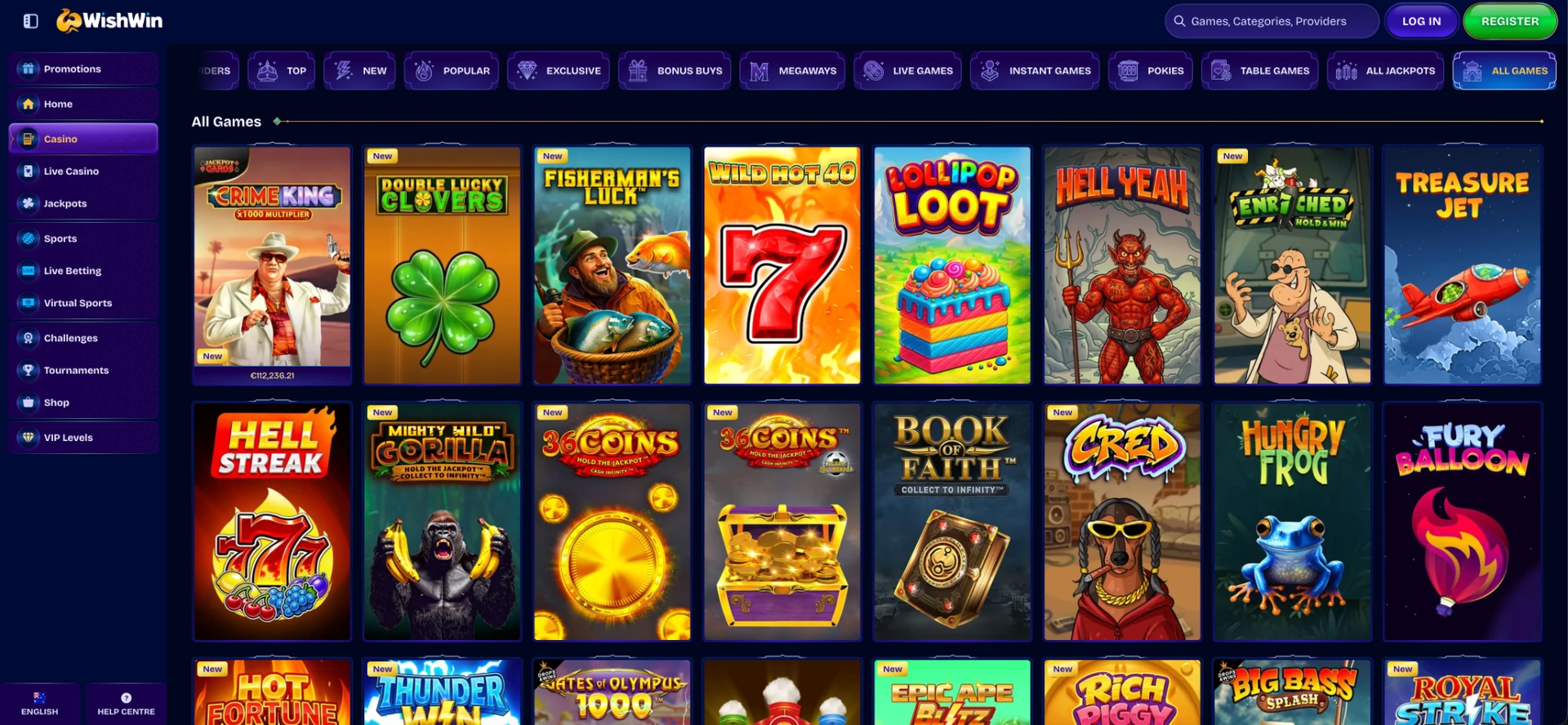 All games in the Wishwin casino lobby
