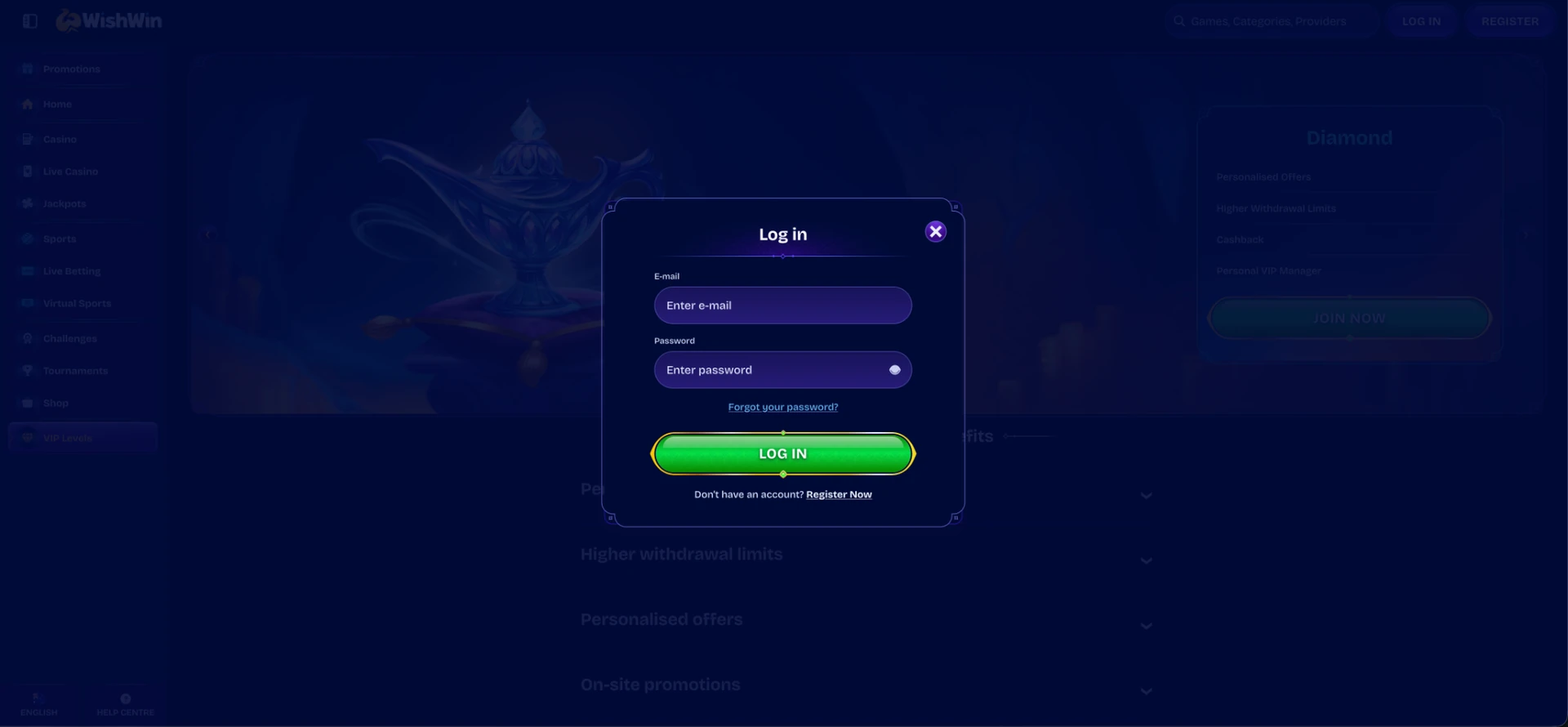 Wishwin login form