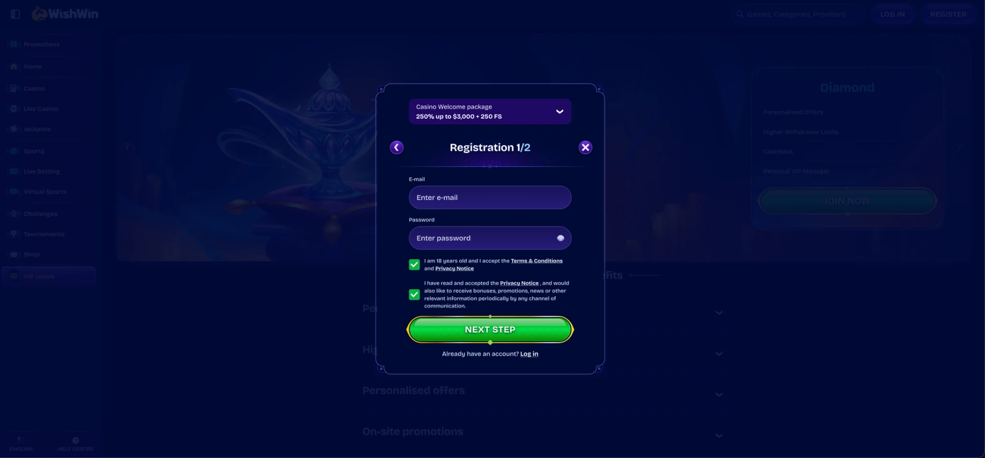 Wishwin registration form