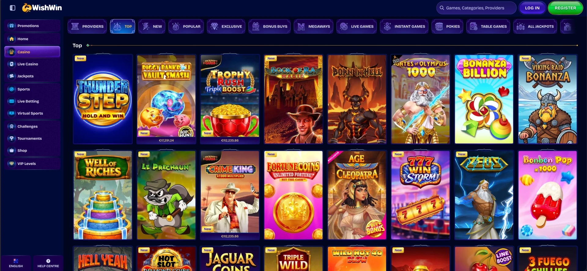 Top pokies at Wishwin casino