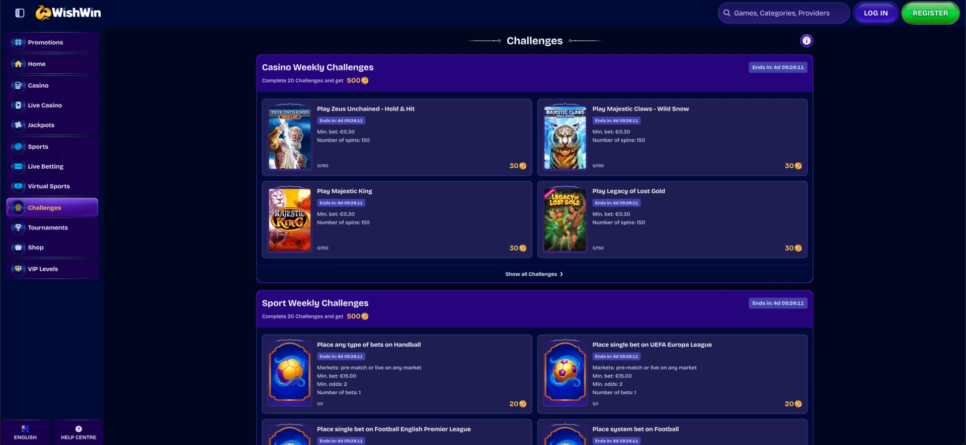 Weekly challenges at Wishwin