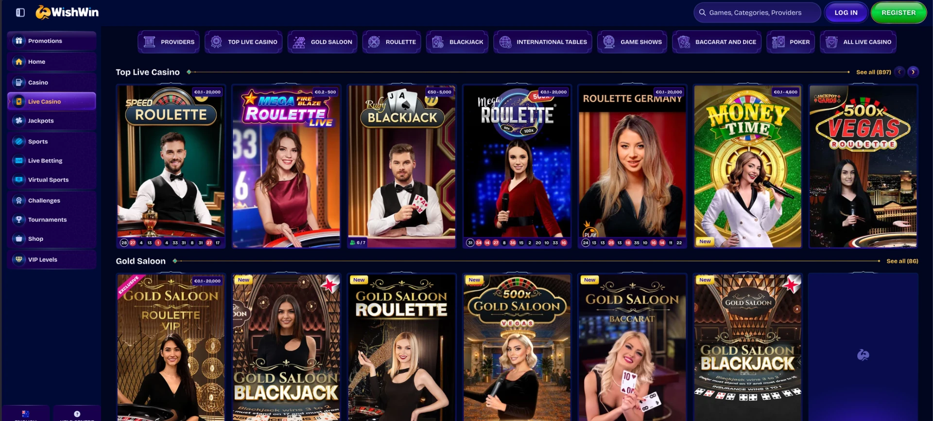 Wishwin live casino tables
